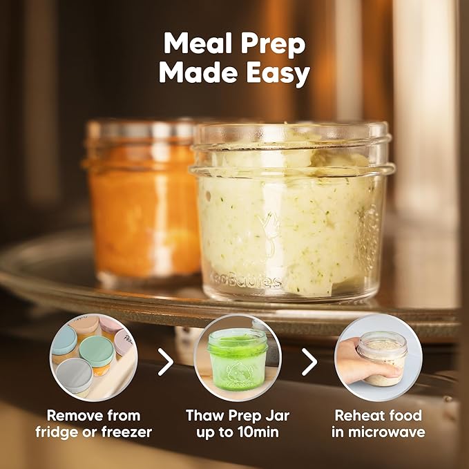 KeaBabies 6pk 4oz Glass Baby Food Containers with Lids - Leak-Proof, Microwavable Small Glass Jars, Baby Purees & Toddler Snack Storage Containers, BPA-Free, Dishwasher & Freezer Safe (Musk Dusk)