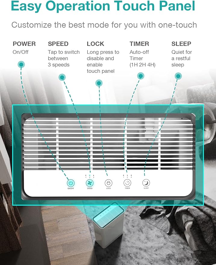 SimPure HP9 Air Purifier for Home Large Room & Bedroom & Office, Quiet True HEPA Filter Air Cleaner for Allergies, Pets, Smokers, Eliminates Allergens, Smoke, Odors, Dust, Pets Hair Dander, Mold