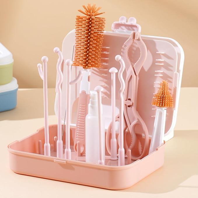 6-in-1 Baby Bottle Cleaner Set, Including Nylon & Silicone Bottle Brush, Cap, Straw & Nipple Brushes, BPA-Free (Blue