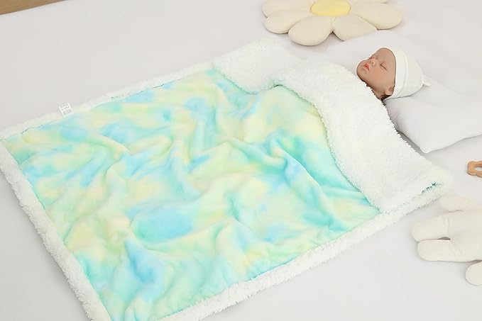 Cute Cozy Fluffy Warm Baby Blanket 30" x 40"for Boys Infants Toddlers' Bedding Crib Cot Stroller, Baby Shower Birthday Newborn's Gift (Tie Dye Blue)