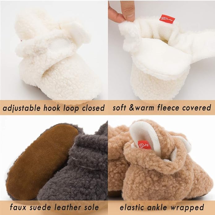 Sawimlgy Newborn Infant Baby Girl Boy Cotton Booties Stay On Sock Slippers Soft Bedroom Shoes Non-Skid Ankle Boots With Grippers Toddler Crib Warm Shoe First Walker Birthday Shower