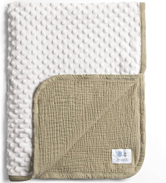 lulumoon Baby Blanket for Newborn Receiving: Minky Dot & Muslin Lightweight - Thermal Blanket Gift for Baby Shower & Hospital Welcoming 30"x40"(Olive)