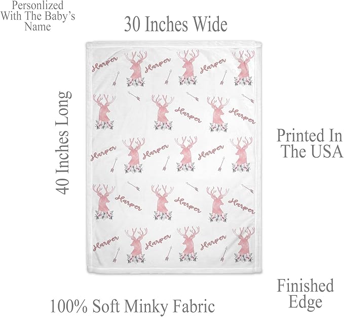 Girls Love A Monogram Personalized Baby Deer Blanket with Name-Custom Baby Hunting Blankets for Girls - Baby Blanket Personalized Baby Blankets for Girls