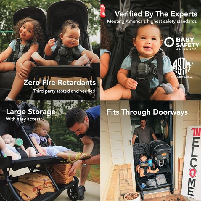 Lightweight Double Side by Side Stroller - 22 Lbs, 9.5" Compact Fold, Twin Nap Ready Seating, No Rethread Harness, Magnetic Buckle & Ultra Plush Seat 60Lb Per Seat- (v2 Fawn)