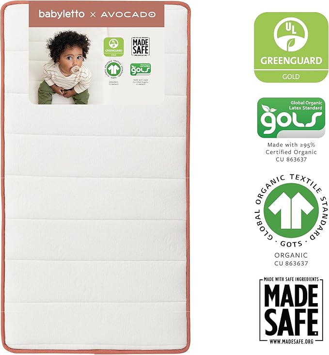 babyletto Avocado Baby Crib Mattress - GOTS, Made Safe, GREENGUARD Gold Certified - Dual Sided Infant & Toddler Mattress - Flippable & Breathable - 52 x 28.25 x 5.5 Inches for Standard Size Crib