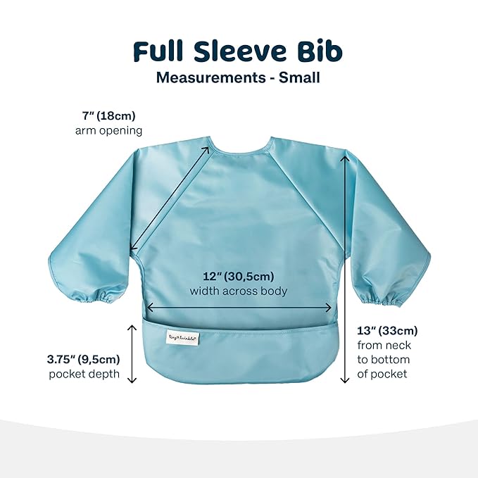 Tiny Twinkle Mess Proof Baby Bibs, 2pk Waterproof Smock Baby Bibs for Eating, Machine Washable Long Sleeve Bibs, Baby Led Weaning, Toddler Bibs, BLW Supplies(Slate Olive, Large 2-4 Years)