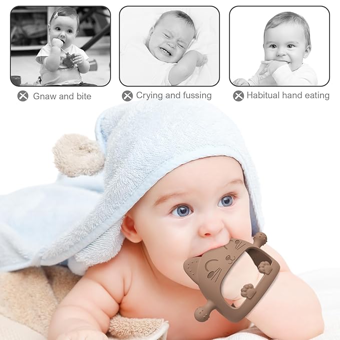 Baby Teether Toys for 6-12 Months - Teething Relief Must-Haves, Hand Teethers, Mitt With Cute Cat Shape - Ideal Baby Shower Gifts