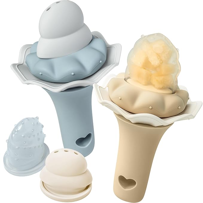 Moonkie Baby Fruit Feeder, BPA Free Silicone Food Feeder for Infant Self Feeding, Baby Shower Gifts for Teething Relief, Baby Feeding Essentials 4 Months+, Two Pouches, 2 Pack