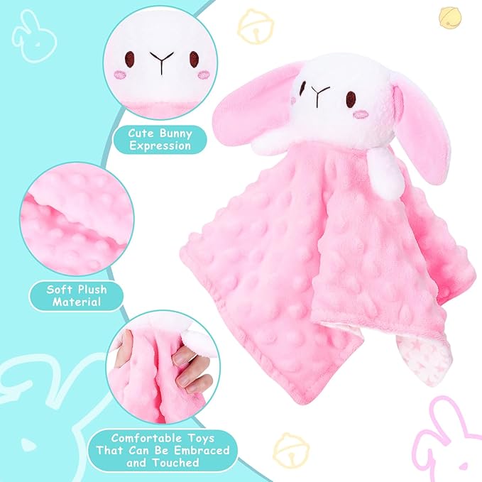 Loveys for Babies,Soft Baby Security Blanket for Newborn Infant Toddler Snuggle Toy Stuffed Animal,Lovey Bunny Security Blankets Baby Girl Gifts(Pink Bunny,12in)