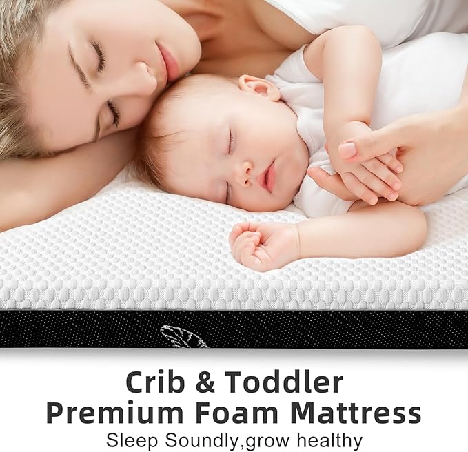 Crib Mattress, 52 x 27 Dual-Sided Comfort Baby and Toddler Mattress with Memory Foam, Waterproof, Breathable & Removable Cover with One of Side Cooling Fibers Specially Designed for Summer