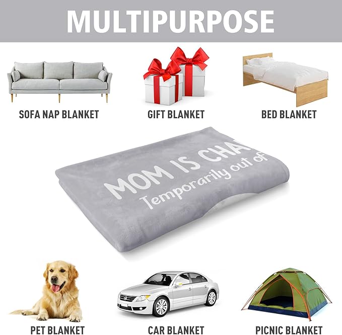 Craftique Gifts for Mom Birthday Christmas- Funny Soft Mom is Charging Blanket- New Moms Gifts for Women, Practical Blanket Throw for Napping Travel, 80”×60”