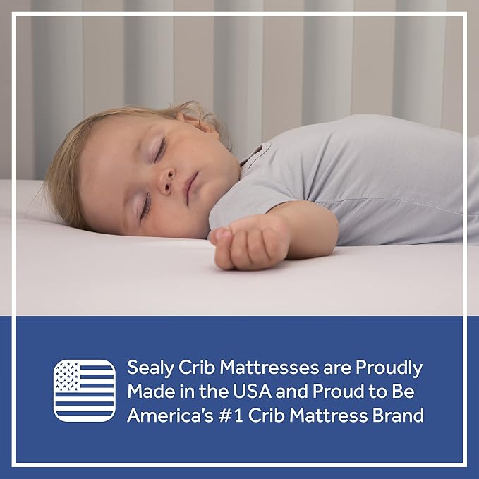 SEALY BABY OmniPedic Refresh Breathable Crib Mattress, GREENGUARD Gold Certified, Made in USA, Removable Knit Cover, 2 Stage, Toddler Bed Fit, Safety & Quality Tested, 52x28