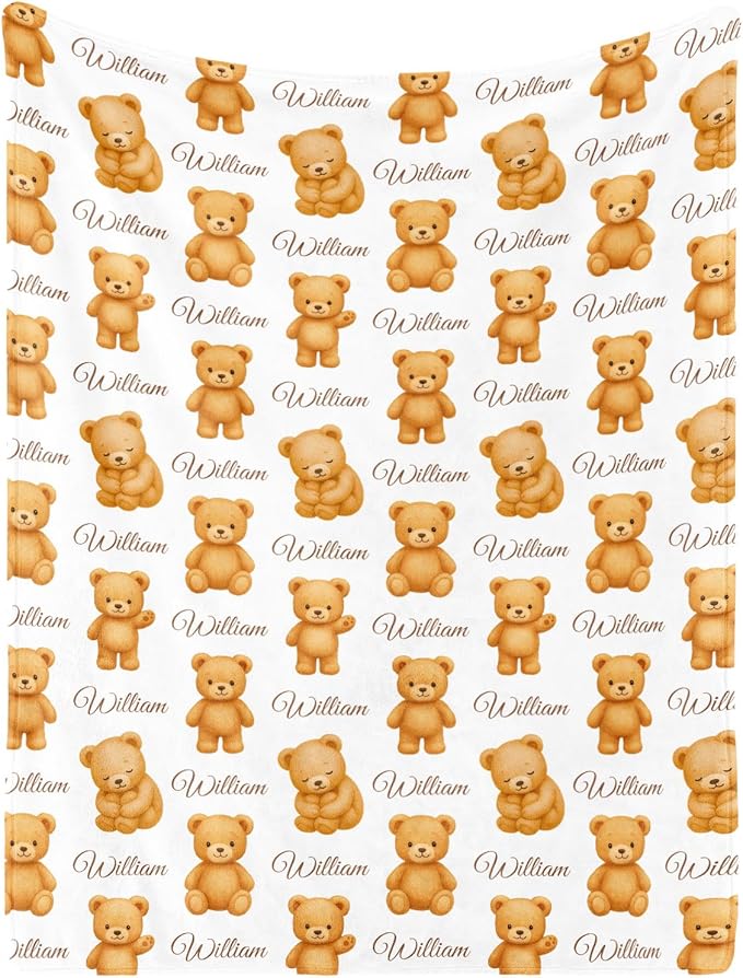 Personalized Baby Blanket with Name, Custom Name Blanket for Kids Soft Flanne Blankets in Easter Personalized Baby Gifts for Infant Newborn Shower (Brown)