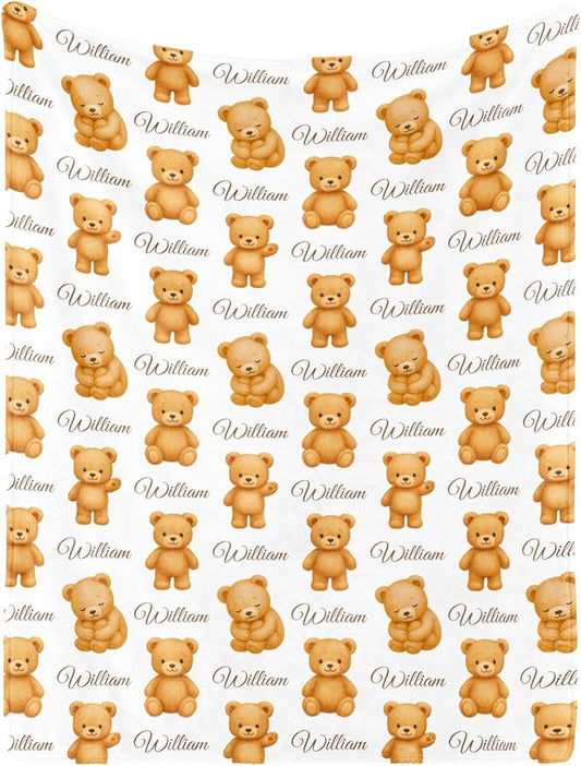Personalized Baby Blanket with Name, Custom Name Blanket for Kids Soft Flanne Blankets in Easter Personalized Baby Gifts for Infant Newborn Shower (Brown)