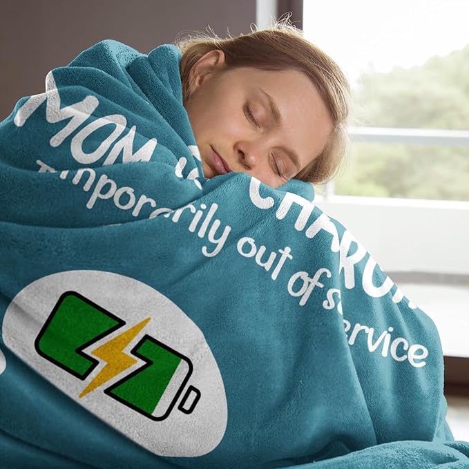 Craftique Gifts for Mom Birthday Christmas- Funny Soft Mom is Charging Blanket- New Moms Gifts for Women, Practical Blanket Throw for Napping Travel, 80”×60”