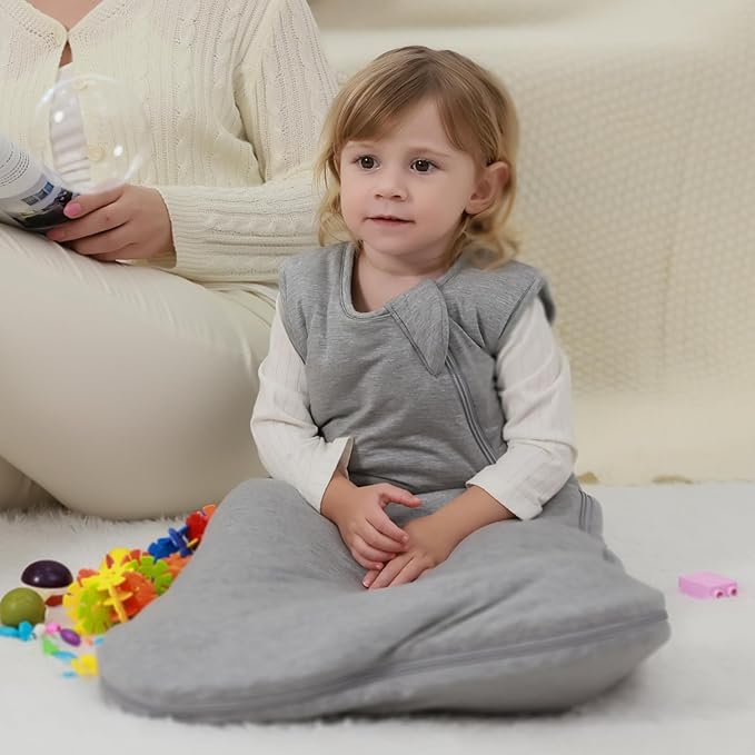 Mosebears Unisex Rayon Made from Bamboo Wearable Blanket with 2-Way Zipper,2.5 Tog Baby Winter Sleep Sack (Grey,6-18 Months)