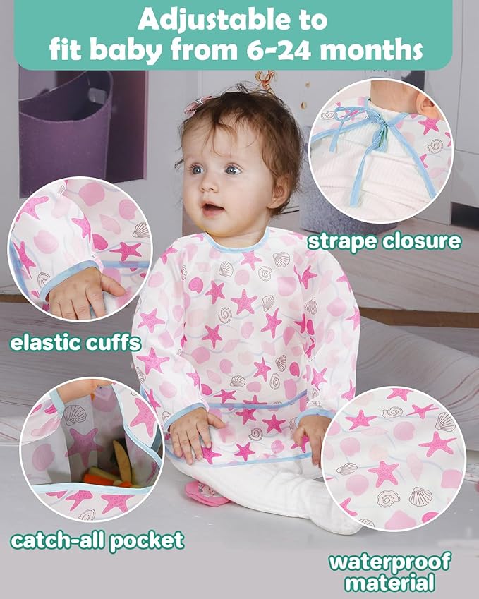 Lictin Long Sleeve Bibs 5 Pack - Baby Bibs, Waterproof Toddler Bibs, Baby Smock for Eating, Baby Bibs for Feeding Teething