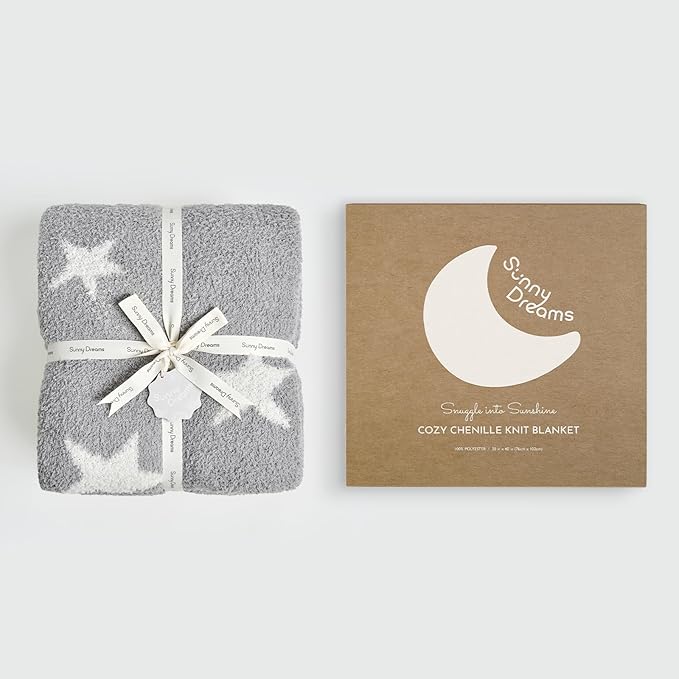 Soft Plush Baby Blanket for Boys Girls with Little Stars Printed, Fleece Fuzzy Toddler Nursery Blanket Lightweight Warm Cozy Throw Blanket for Baby Crib, Couch, Bed, Light Gray, 50"x60"