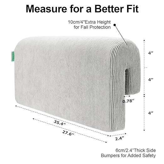 Bed Rail Bumpers Protector, Hospital Bed Rails Padding, Loft Beds and Bunk Beds Bumpers Protector, Premium Soft Memory Foam - Anti-Bump | Fall Prevention, Size 35.4 x 5.5 x 11.8 Inches, Gray