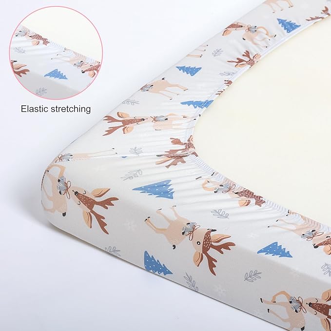 Pack n Play Flat Sheet 2 Piece Mini Crib Sheet Elastic Playard Sheet Set Portable Sheet Set Elastic Convertible Playmat Compatible Graco Pack n Play (Owl and Tree Bag) (Lulu Paradise)