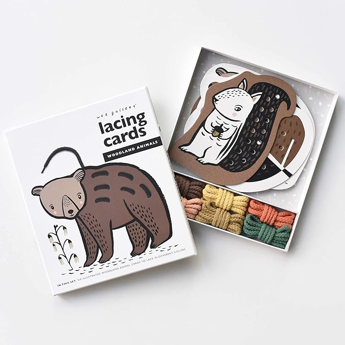 Wee Gallery Woodland Lacing Cards, Sewing Board and Travel Game for Toddlers and Preschoolers, Fine Motor Skills Toy, Montessori-Inspired Educational Kids Craft Activity for Ages 3+