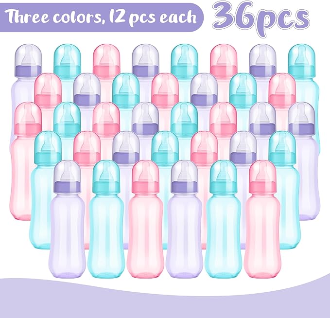 Norme Baby Shower Bottles 9.5 oz Plastic Baby Bottles Chug Sign Shower Game Party Favors Baby Bottles Bulk for Baby Shower Decorations Gender Reveal Gifts(Many Color, 36 Pcs)