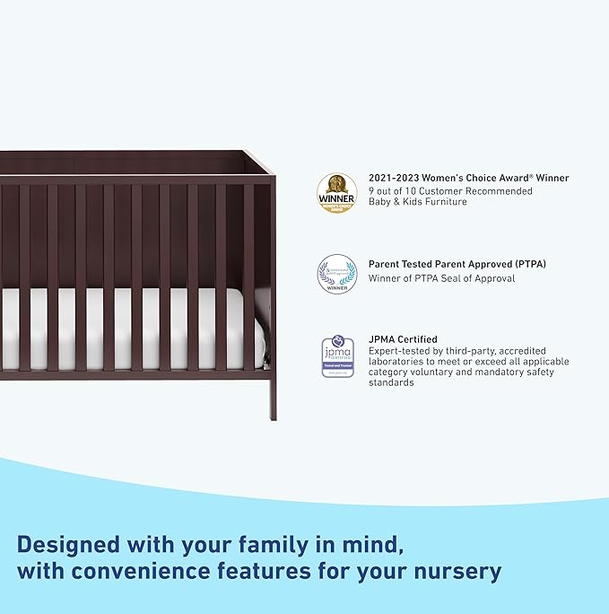 Graco Theo 3-in-1 Convertible Baby Crib (Espresso) - GREENGUARD Gold Certified, Converts to Toddler Bed & Daybed, Fits Standard Full-Size Baby Crib Mattress, 4 Adjustable Mattress Heights