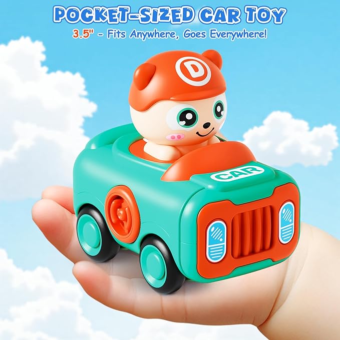 Baby Car Toys for Toddler 1-3, 4PCS Press to Go Push Car, Infant Play Whistle Vehicle Toy Set for 12-18 Months, 1st Birthday Christmas Easter Gifts for 1-2 Years Old Boys
