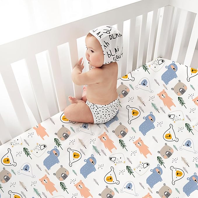 Little Grape Land Toddler Sheets 2 Pack – Baby Crib Sheets Fitted for Boys Girls, Standard Size 28x52‘’ Crib Mattress, Super Soft Breathable Washable Microfiber (Whale/Little Bear)