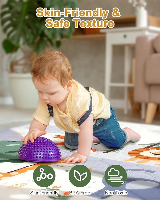 Premium Foam Baby Play Mat 59" x 59" – Removable & Machine Washable Cover, Extra Thick Padding Playpen Mat, Non-Slip Crawling Mat, Easy to Clean for Infants, Toddlers & Babies