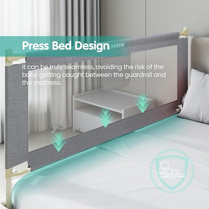 Bed Rails for Toddlers,Toddler Bed Rails,Bed Rail for Baby - Adjustable Height Bed Guard with Child Safety Lock, Universal Fit for King/Full/Twin Beds (Grey, 1 Side 82.5Inch)