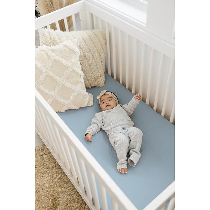 Konssy Muslin Crib Sheets 2 PCS, 100% Cotton Baby Crib Sheets for Standard Crib Mattress (28"x 52"), Soft and Breathable for Boys, Girls (Blue Whale,Blue)