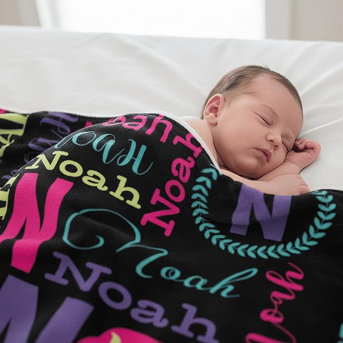 Personalized Baby Blankets for Boys, Girls, Customized Name Blanket for Kids, Custom Toddler Blanket Gifts for Birthday, Christmas, Newborn Soft Flannel Blankets