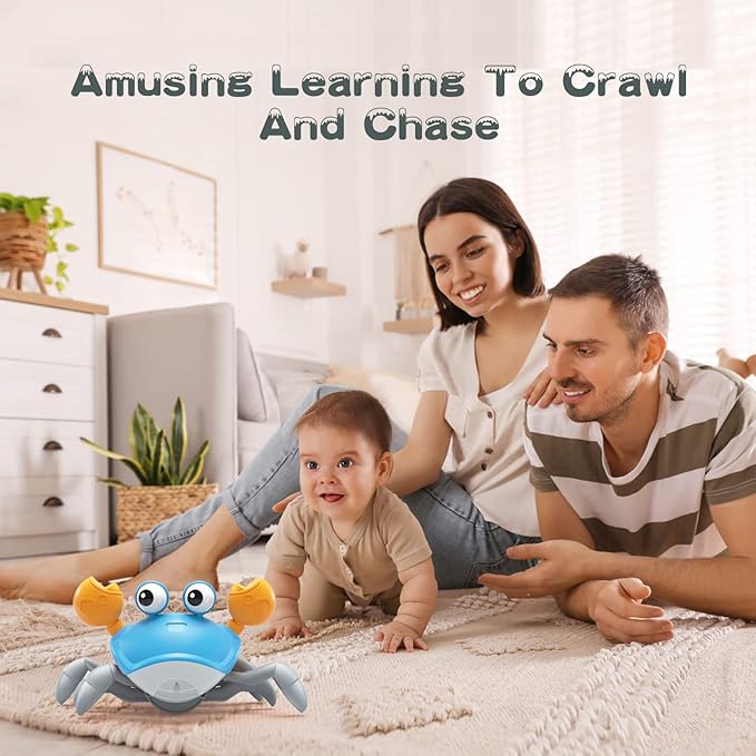 Yeaye Crawling Crab Baby Toys Infant - Tummy Time Toy Gifts for 3 4 5 6 7 8 9 10 11 12 Boy Girl with Learning Crawl System Music for 0-6 6-12 12-18 36 Months Walking Toddler Birthday Gift(Blue)