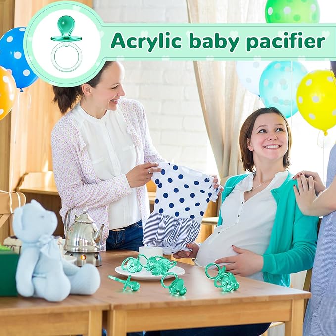 Jetec 48 Pieces 2.5 Inch Acrylic Baby Pacifiers Gender Reveal Party Decorations for DIY Baby Shower Birthday Party Favors(Green)