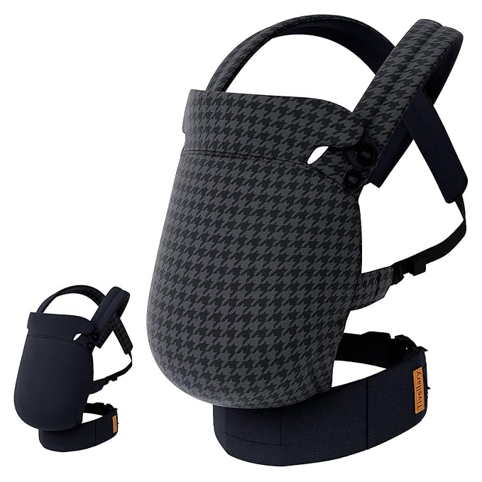 Reversible Lyocell Baby Carrier – Lightweight, Cooling, Breathable Ergonomic Support for Newborn to Toddler (7–44 lbs), Easy Hands‑Free On with Enhanced Lumbar Support – Houndstooth & Black
