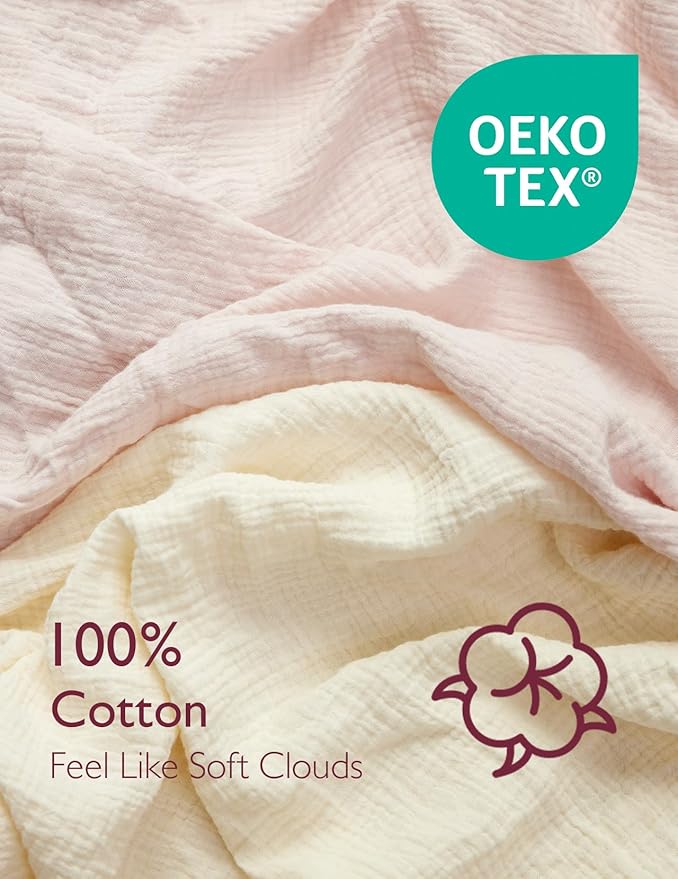 Momcozy Muslin Fitted Mini Crib Sheets, 38"x26", 2 Pack Soft Breathable Natural Cotton Baby Mattress Sheet, 360° Mattress Wrapping No Slip Boys Girls Neutral Toddler Bed Sheet, Beige Blush