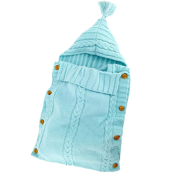 XMWEALTHY Newborn Baby Wrap Swaddle Blanket Knit Sleeping Bag Receiving Blankets Stroller Wrap for Baby(Sky Blue) (0-6 Month)