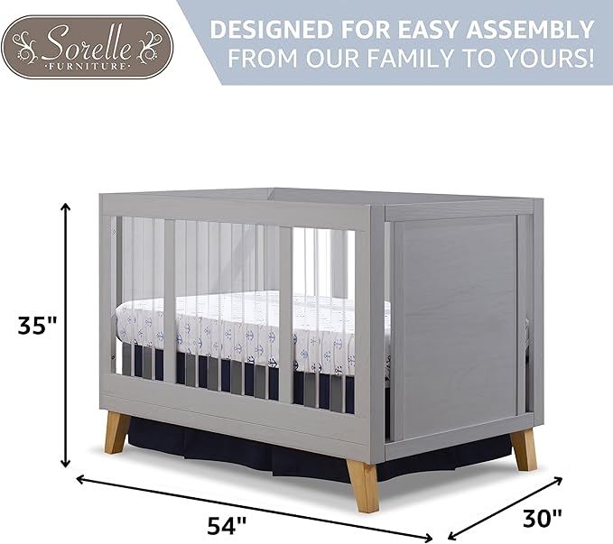 Sorelle Furniture Uptown Panel Crib, Modern Wood and Clear Acrylic Baby Crib, Made of Wood and Easy to Clean Acrylic, Non-Toxic Finish, Contemporary Baby Bed-Weathered Gray and Natural Wood