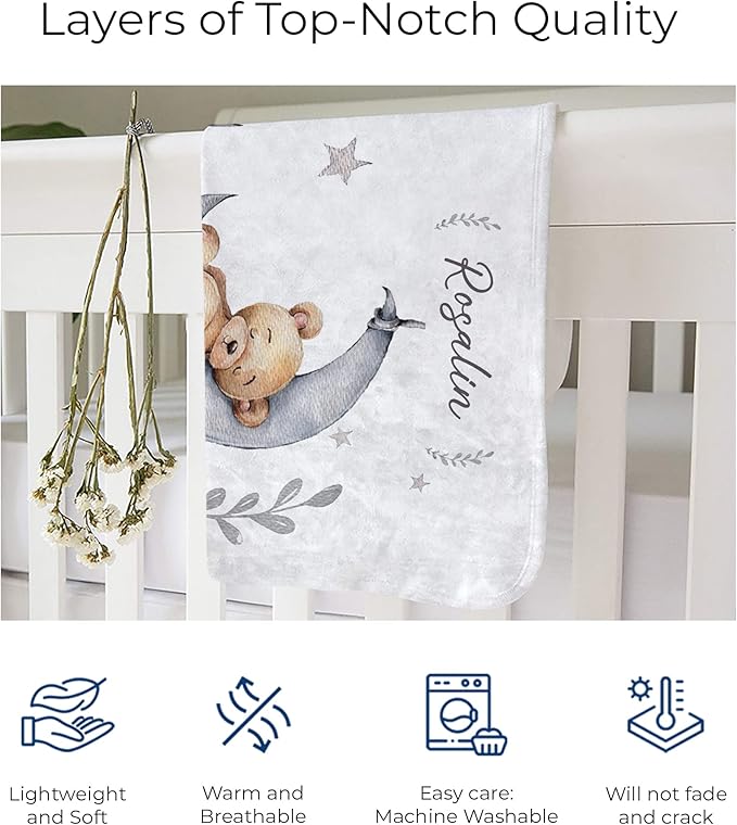 MDPrints Personalized Twin Milestone Blanket, Custom Monthly Baby Blankets with Name for Boys and Girls, 30x40 & 50x60inch Soft Plush Fleece (Teddy)