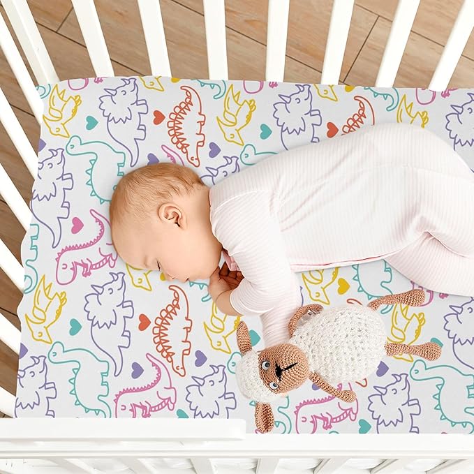 Colored Dinosaur Crib Sheets for Neutral Bassinet Play Sheets,Sheets Toddler Bed Sheets for Baby Boys Girs 39 * 27 * 5in