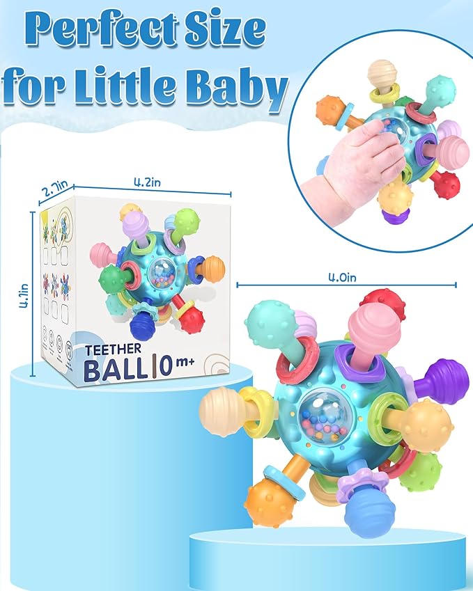Baby Teething Toys for Babies Infant, Tummy Time Montessori Toys for Babies, Newborn Infant Sensory Toys, Baby Shower Gifts for Boys Girls - Blue