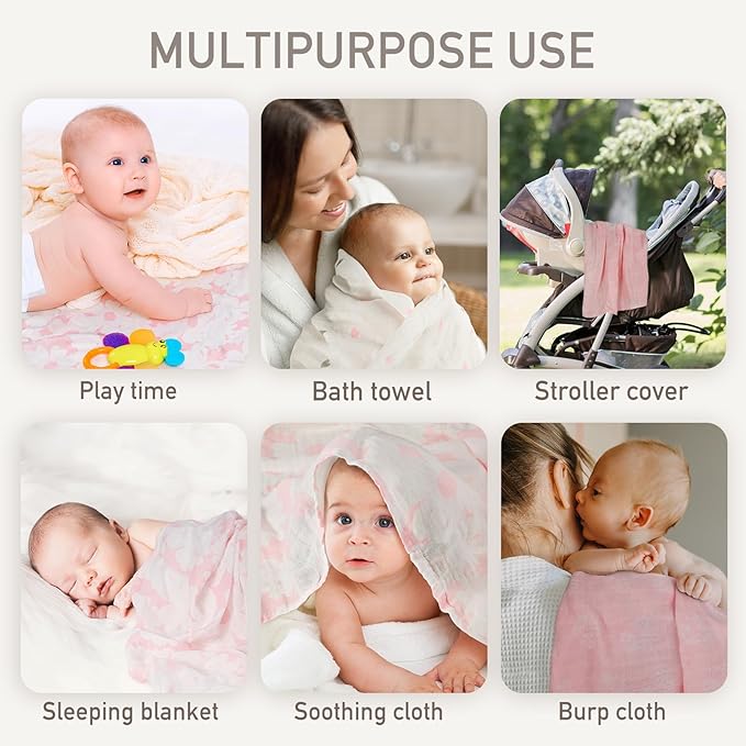 GLLQUEN BABY Receiving Blanket Boy Cotton Muslin Swaddle Blankets Girl Newborn Squares Breathable & Soft Thin Baby Blankets Cloths Double Absorbent Infant Swaddling Wrap - 6 Pack (Rosebud)