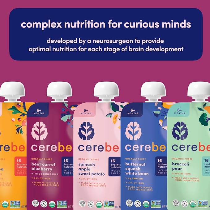 Cerebelly Baby Food Pouches – Organic Veggie Purees for Toddlers | No Added Sugar, Fiber, Non-GMO | Blended Toddler Pouches | 4 Ounce BPA-Free Pouch | Beet Carrot Blueberry | 6 Count