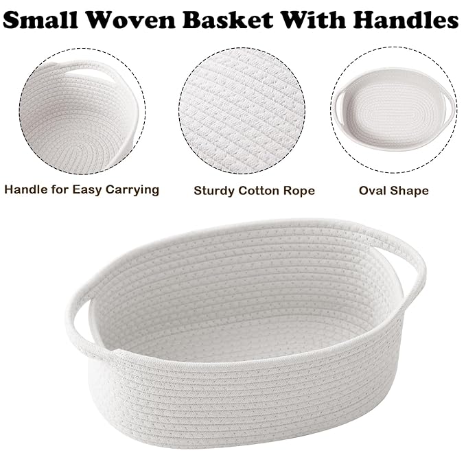 3 Pack Gift Basket with Gift Bag and Ribbons,Small Rope Woven Shelf Storage,Baskets for Gifts Empty,Birthday,Shower,Decorative Organizer Box for Cat Dog Pet with Handles(White)