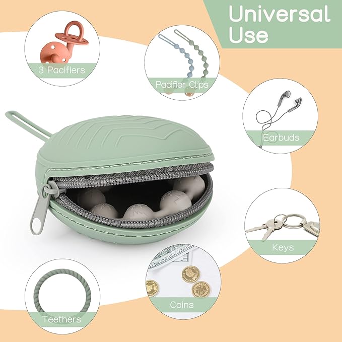 2 Pack Pacifier Holder Case, BPA Free Newborn Baby Silicone Pouch for Boys & Girls, Portable Container Case (Light Grey, Power Rose)
