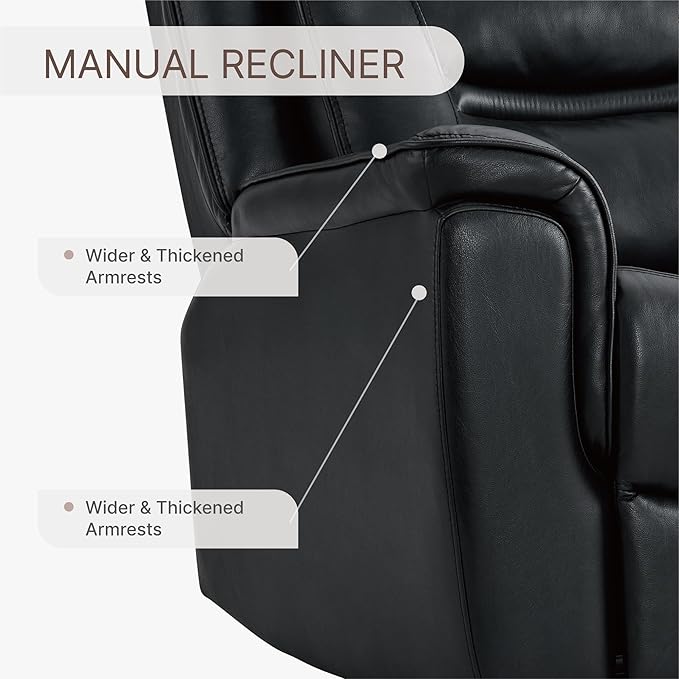 Leather Recliner Chair, 360° Swivel Rocker for Adults Manual Rocking Reclining Chair with Adjustable Backrest Footrest for Living Room Bedroom Home Theater Seating
