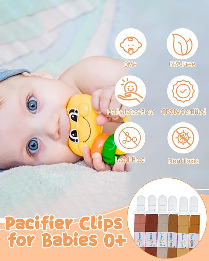 Babygoal Neutral Pacifier Clips, 6 Pack Binky Paci Holder Leashes for Baby Boys and Girls Fits for Most Pacifier, Binkie Styles & Baby Teethers & Toys and Gift
