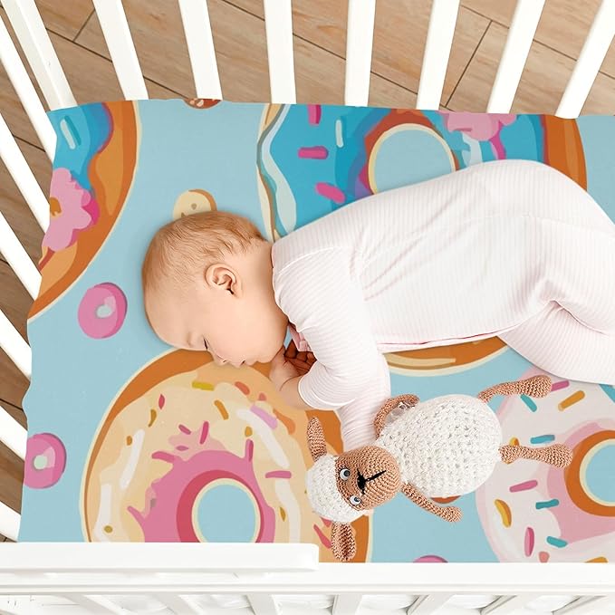 Baby Crib Sheets Colorful Donut Crib Sheets for Boys Girls,Neutral Bassinet Toddler Bed Play Sheets Breathable Soft and Portable 52 * 28 * 9in