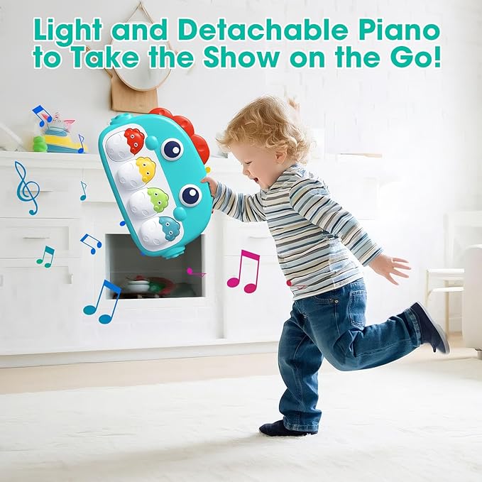 Baby Play Mat,Funny Tummy Time Mat Toys,Music & Light Kick and Play Piano Mat, Baby Play Gym for Newborn Infant,Baby Activity Center Mat with 5 Sensory Baby Toys 0-6-12 Months Dinosaur Theme